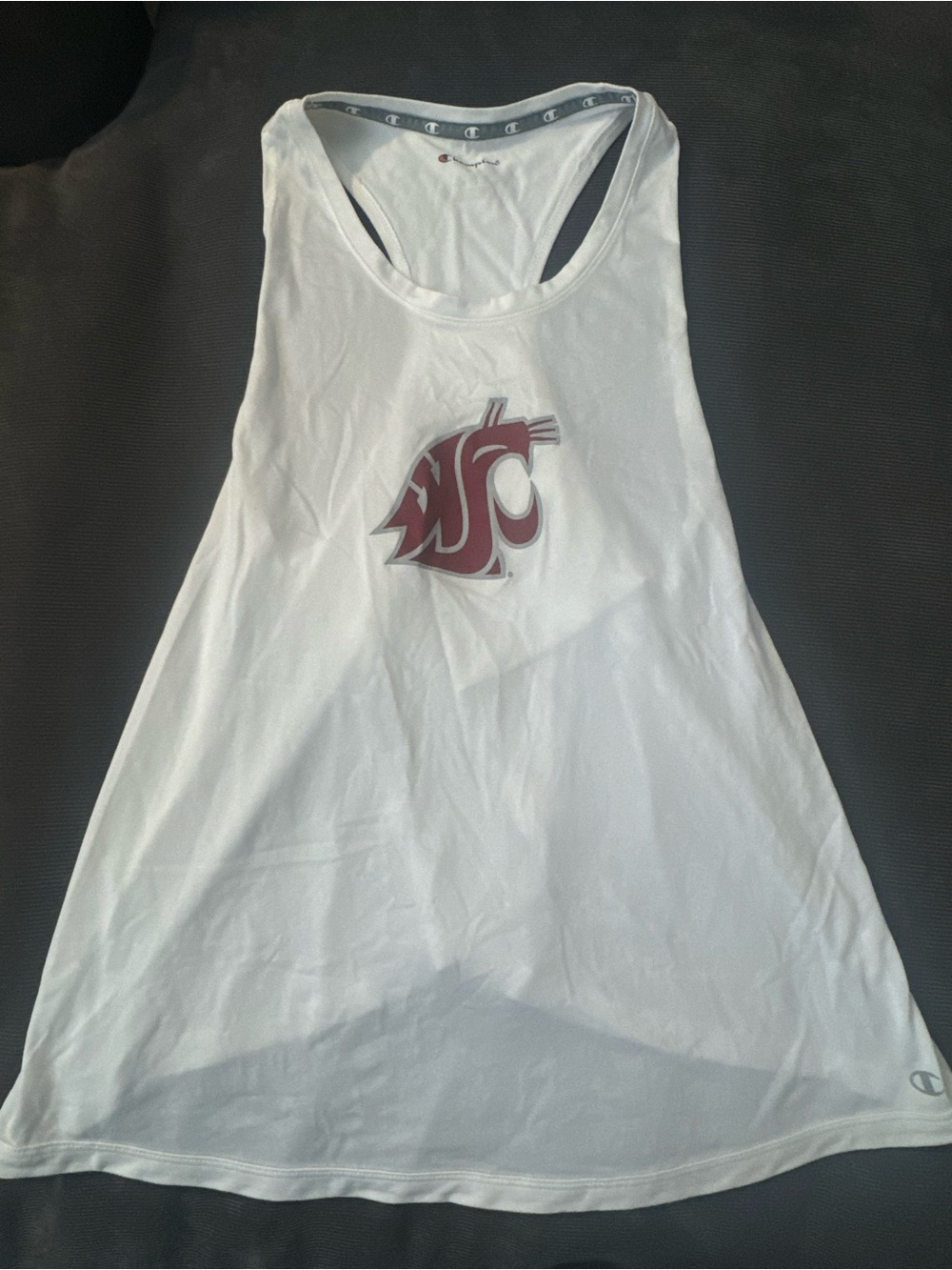 Champion White Racerback Tank with Maroon WSU Cougar Logo